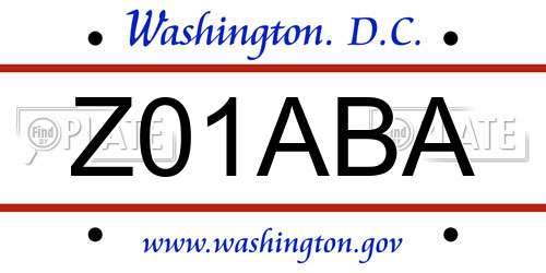 Z01ABA District Of Columbia License Plate