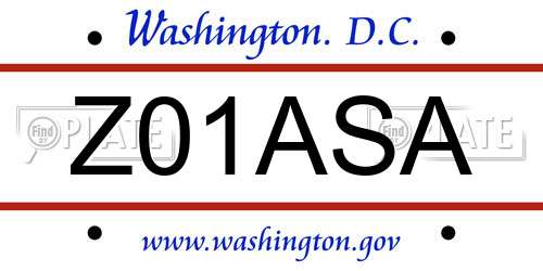 Z01ASA District Of Columbia License Plate