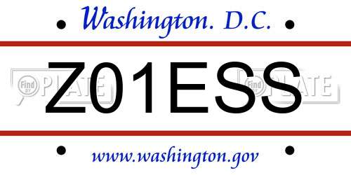Z01ESS District Of Columbia License Plate