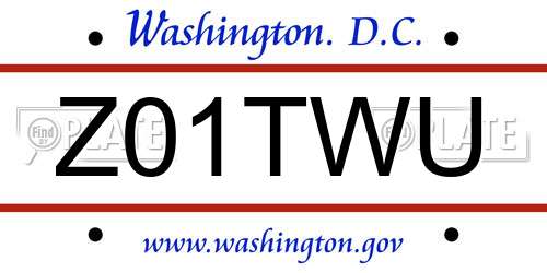 Z01TWU District Of Columbia License Plate