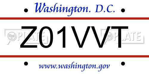Z01VVT District Of Columbia License Plate