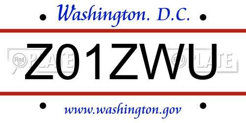 Z01ZWU District Of Columbia License Plate