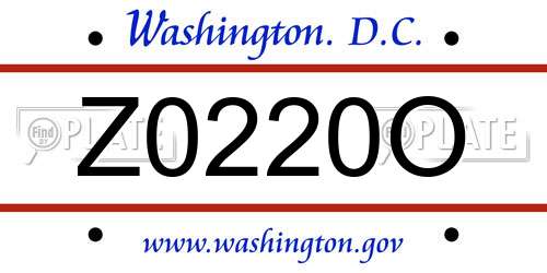 Z0220O District Of Columbia License Plate