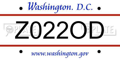 Z022OD District Of Columbia License Plate