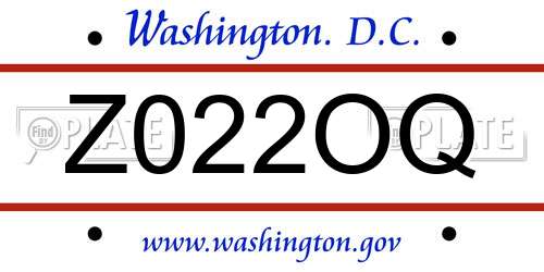 Z022OQ District Of Columbia License Plate