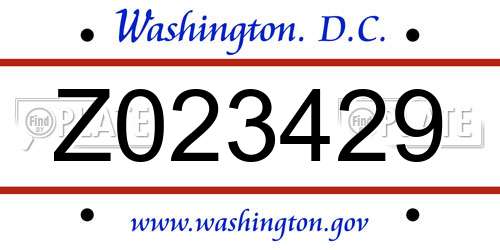 Z023429 District Of Columbia License Plate