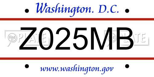 Z025MB District Of Columbia License Plate