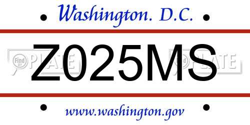 Z025MS District Of Columbia License Plate