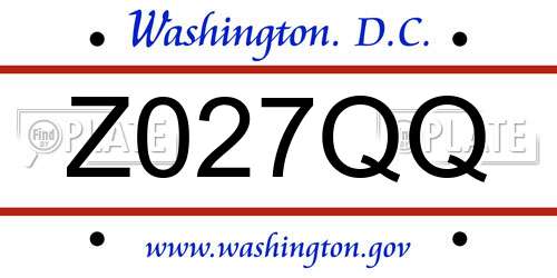 Z027QQ District Of Columbia License Plate