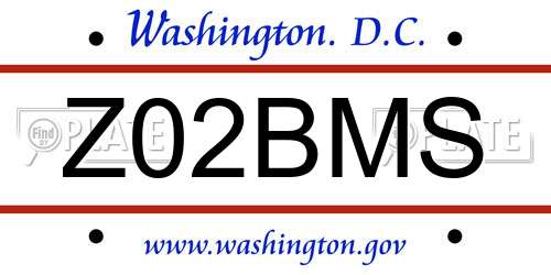 Z02BMS District Of Columbia License Plate
