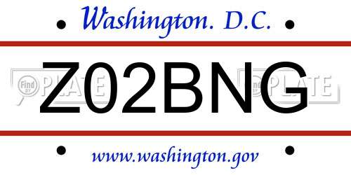 Z02BNG District Of Columbia License Plate