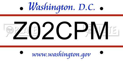 Z02CPM District Of Columbia License Plate