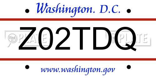 Z02TDQ District Of Columbia License Plate
