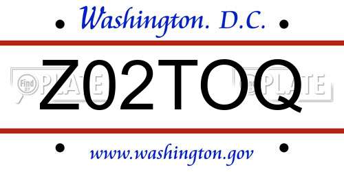 Z02TOQ District Of Columbia License Plate