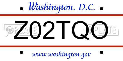 Z02TQO District Of Columbia License Plate