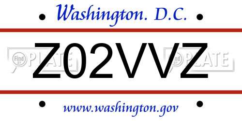 Z02VVZ District Of Columbia License Plate