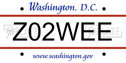 Z02WEE District Of Columbia License Plate