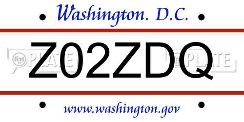 Z02ZDQ District Of Columbia License Plate