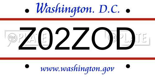 Z02ZOD District Of Columbia License Plate