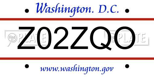 Z02ZQO District Of Columbia License Plate