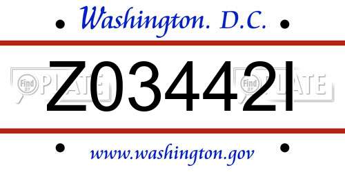 Z03442I District Of Columbia License Plate