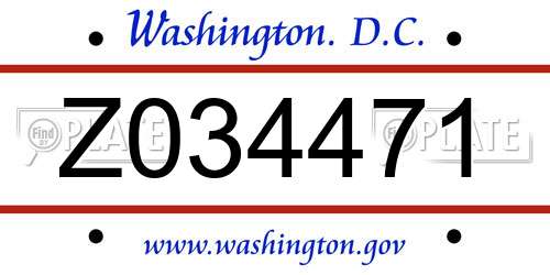 Z034471 District Of Columbia License Plate