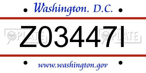 Z03447I District Of Columbia License Plate