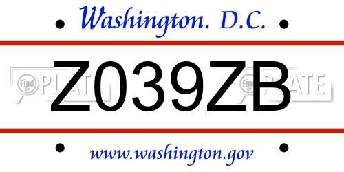 Z039ZB District Of Columbia License Plate