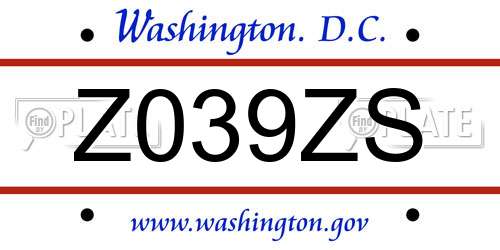 Z039ZS District Of Columbia License Plate
