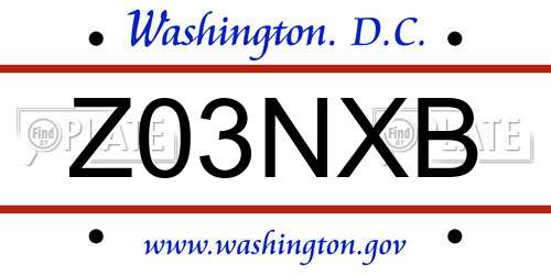 Z03NXB District Of Columbia License Plate
