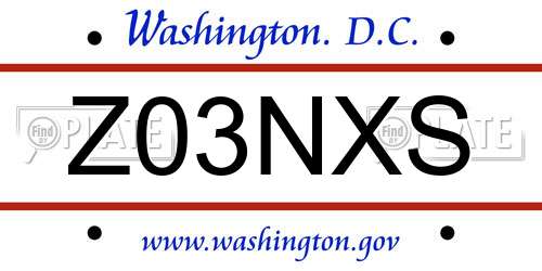 Z03NXS District Of Columbia License Plate