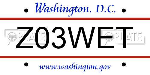 Z03WET District Of Columbia License Plate