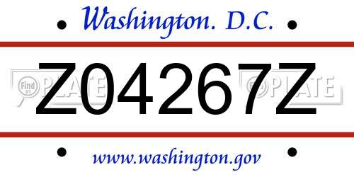 Z04267Z District Of Columbia License Plate