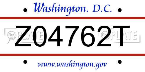 Z04762T District Of Columbia License Plate