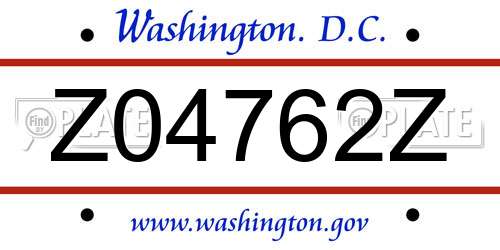Z04762Z District Of Columbia License Plate