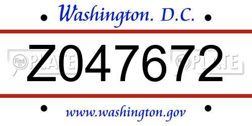 Z047672 District Of Columbia License Plate