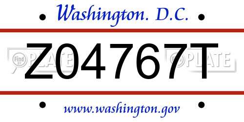 Z04767T District Of Columbia License Plate