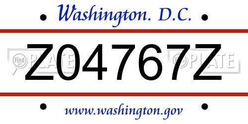 Z04767Z District Of Columbia License Plate