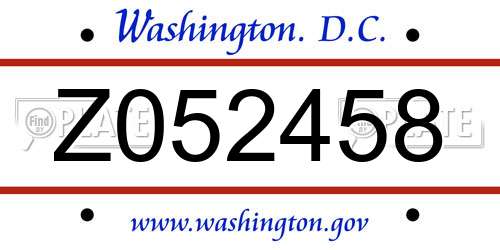Z052458 District Of Columbia License Plate