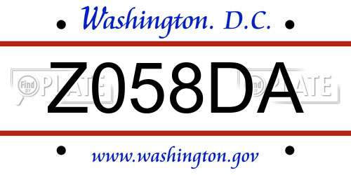 Z058DA District Of Columbia License Plate