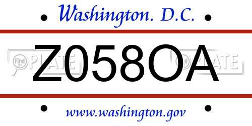 Z058OA District Of Columbia License Plate