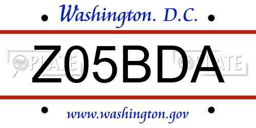 Z05BDA District Of Columbia License Plate