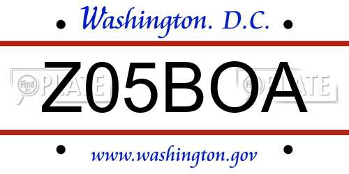 Z05BOA District Of Columbia License Plate