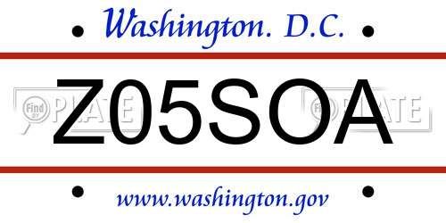Z05SOA District Of Columbia License Plate