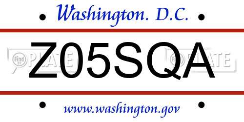 Z05SQA District Of Columbia License Plate