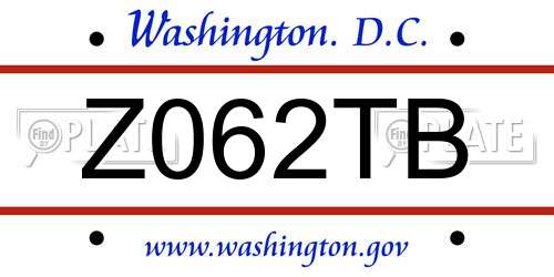 Z062TB District Of Columbia License Plate