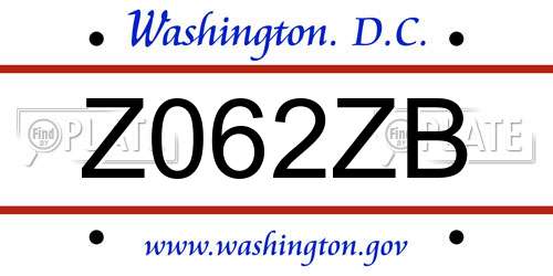 Z062ZB District Of Columbia License Plate