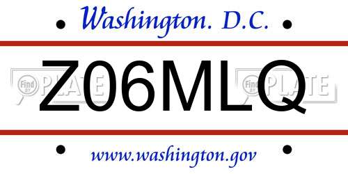 Z06MLQ District Of Columbia License Plate