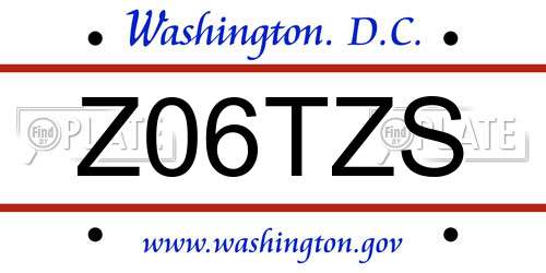 Z06TZS District Of Columbia License Plate