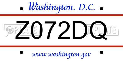 Z072DQ District Of Columbia License Plate